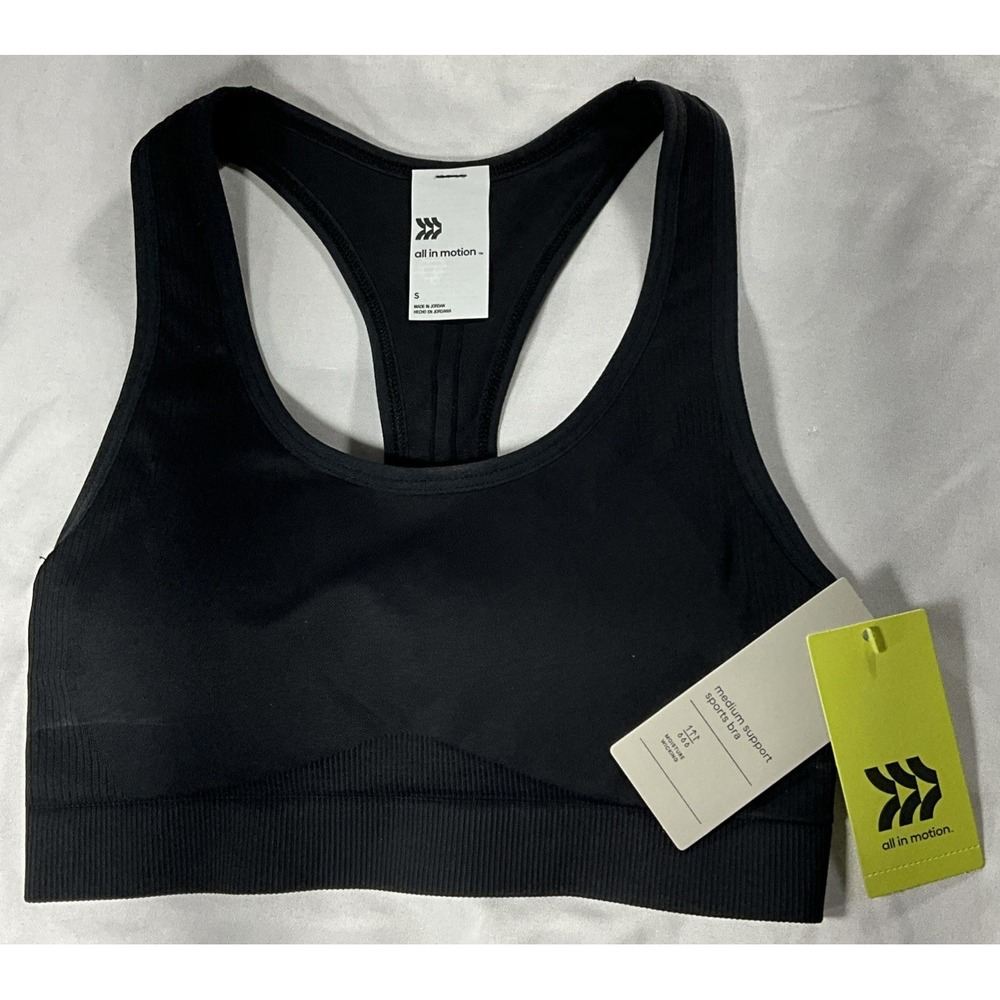 All In Motion Medium Support Removable Pads Seamless Black Sports Bra Small
